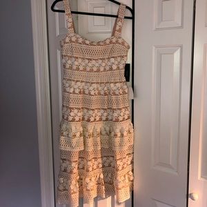 White/Beige Lace Midi Dress